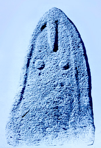 ancestor faced conical stone stela with breasts